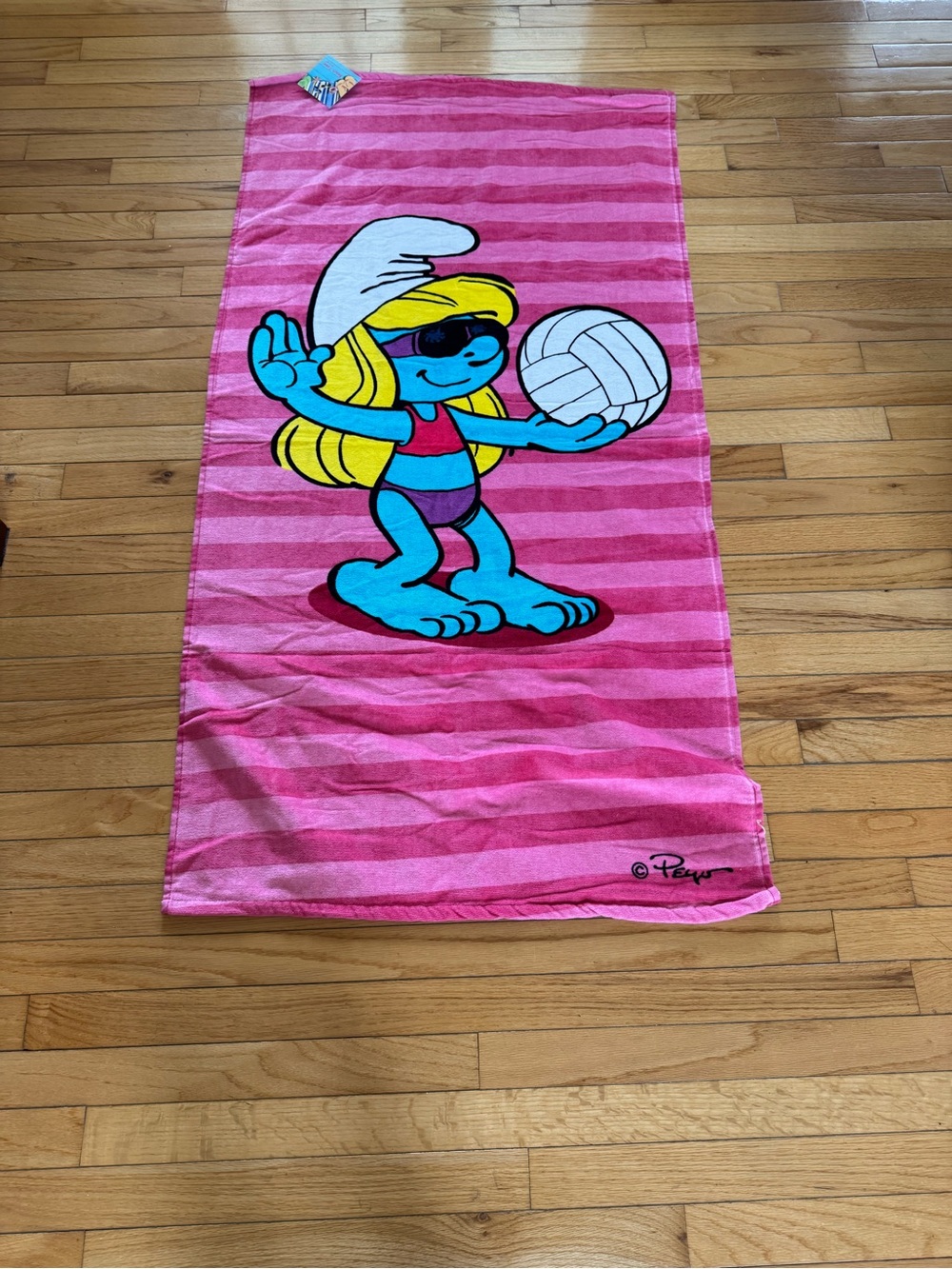 Smurfette Beach Towel with Volleyball - Pink Stripes